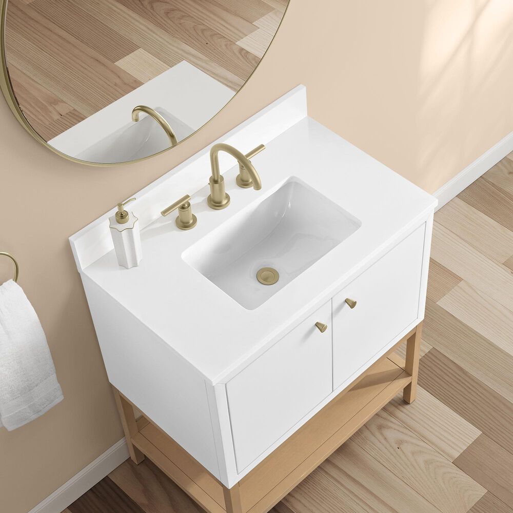 37B Isadore 30" Single Bathroom Vanity Cabinet in Bright White and White Composite Stone Top and Backsplash, , large