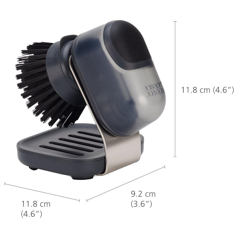 Joseph Joseph SinkTech Compact Soap Dispensing Washing Up Brush with Steel Stand in Clear and Black, , large