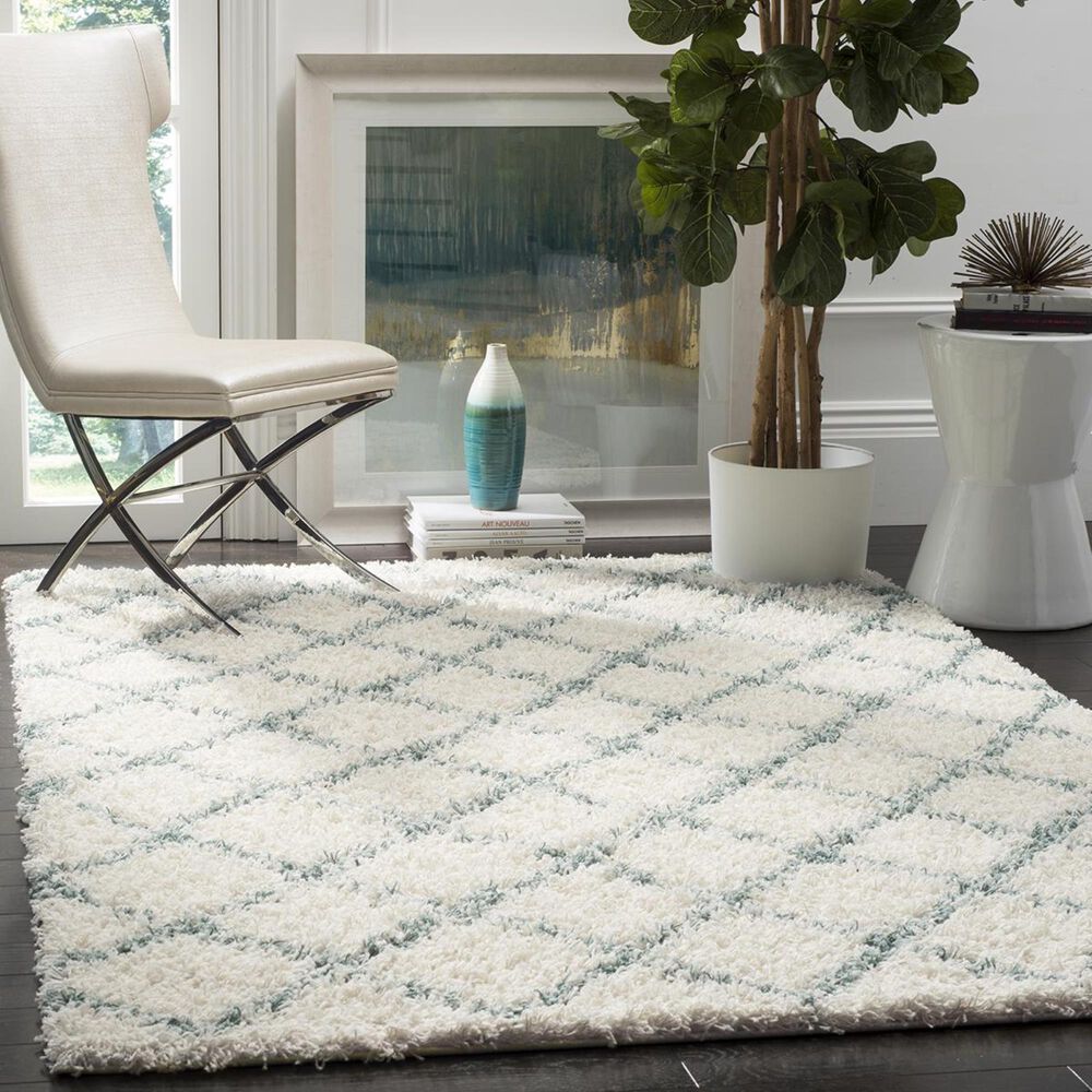 Safavieh Dallas Shag SGD258J-5 5"1" x 7"6" Ivory/Seafoam Area Rug, , large