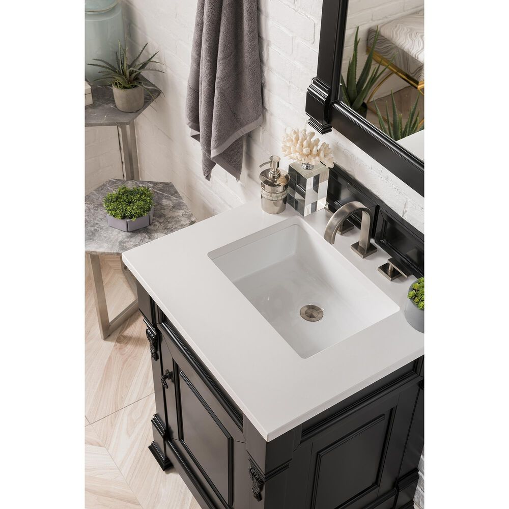 James Martin Vanities Brookfield 26&quot; Single Bathroom Vanity in Antique Black with 3 cm White Zeus Quartz Top and Rectangular Sink, , large