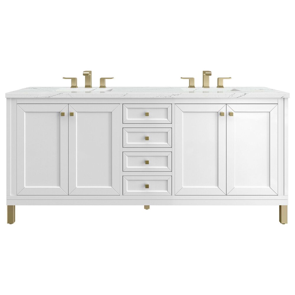 James Martin Vanities Chicago 72" Double Bathroom Vanity in Glossy White with 3 cm Ethereal Noctis Quartz Top and Rectangular Sinks, , large