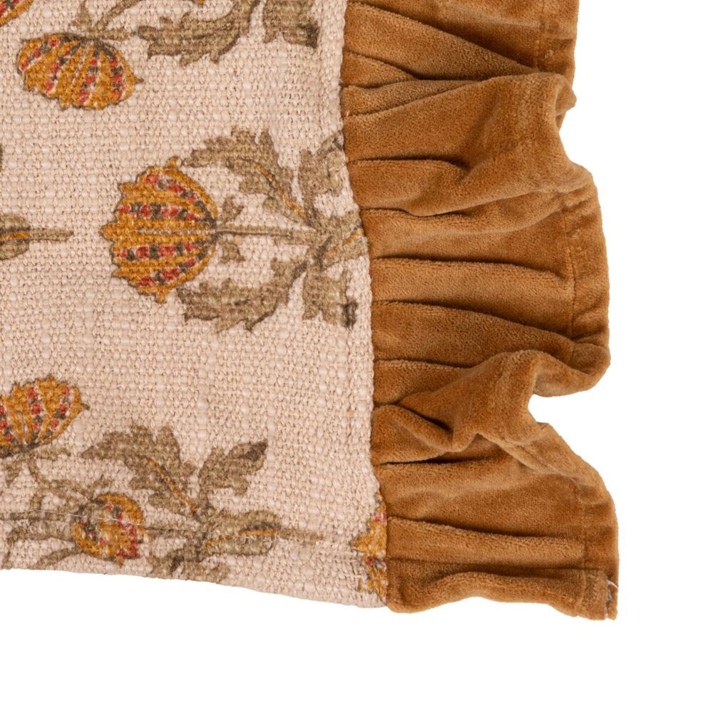 Creative Coop Cozy 60"x 50" Cotton Slub Printed Throw with Velvet Ruffle in Multicolor, , large