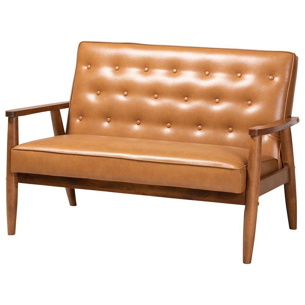 Baxton Studio Sorrento Stationary Loveseat in Tan, , large