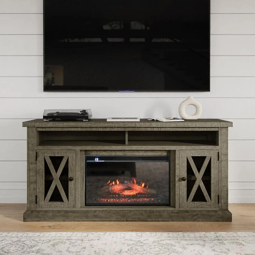 Waltham Telluride 60" TV Stand with Electric Fireplace in Driftwood, , large