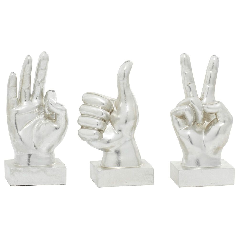 Maple and Jade Traditional Polyresin Sculpture in Silver (Set of 3), , large