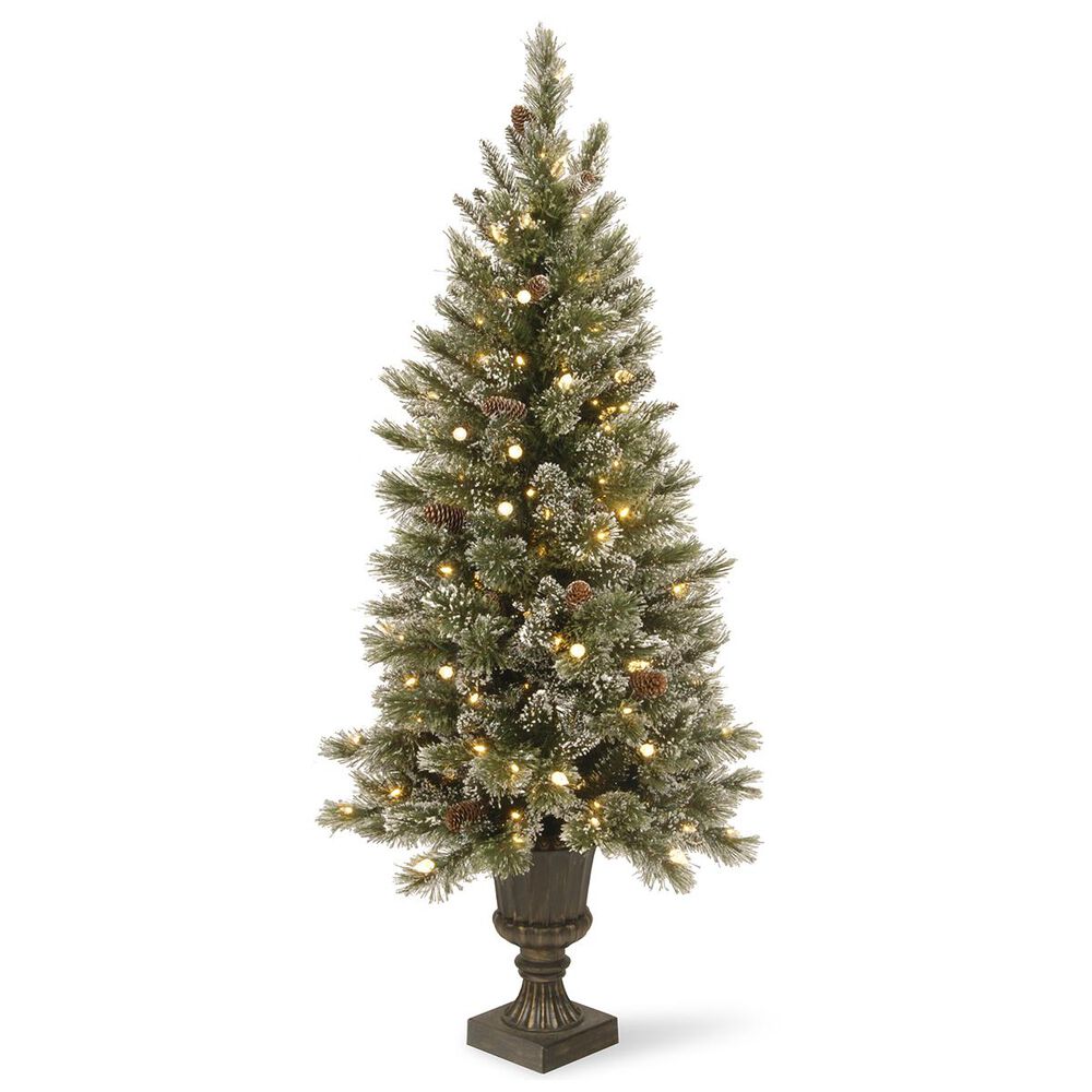 National Tree 5" Glittery Bristle Pine Entrance Tree with 150 Soft White LED Lights, , large