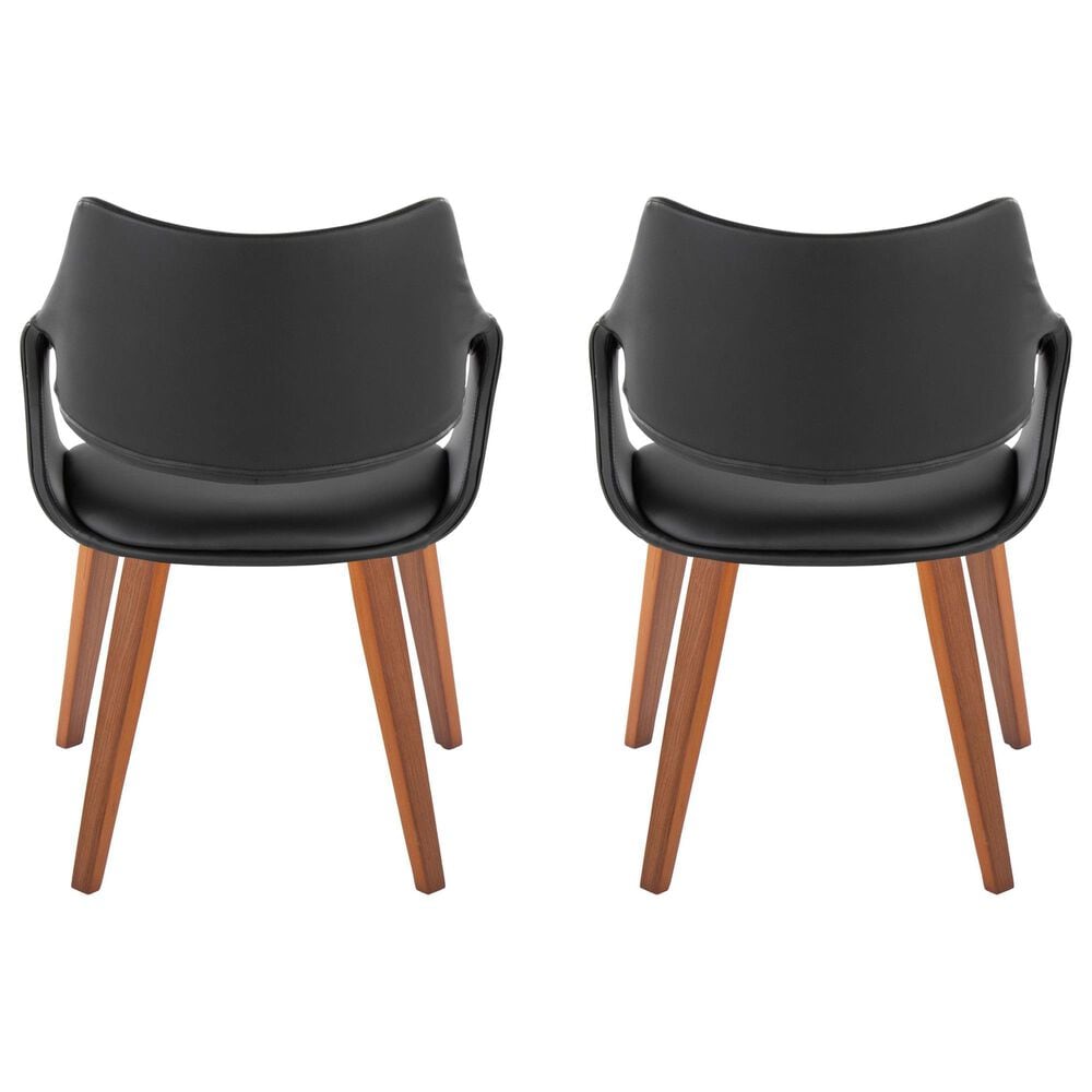 LumiSource Curvo High Back Upholstered Contemporary Chair with Black Faux Leather in Walnut Wood (Set of 2), , large