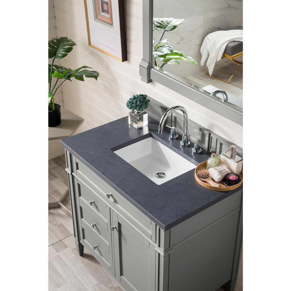 James Martin Vanities Brittany 36&quot; Single Bathroom Vanity in Urban Gray with 3 cm Charcoal Soapstone Quartz Top and Rectangle Sink, , large