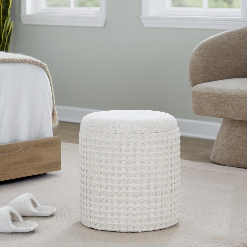 LumiSource Tahoe 18" Waffle Storage Ottoman in Ivory, , large