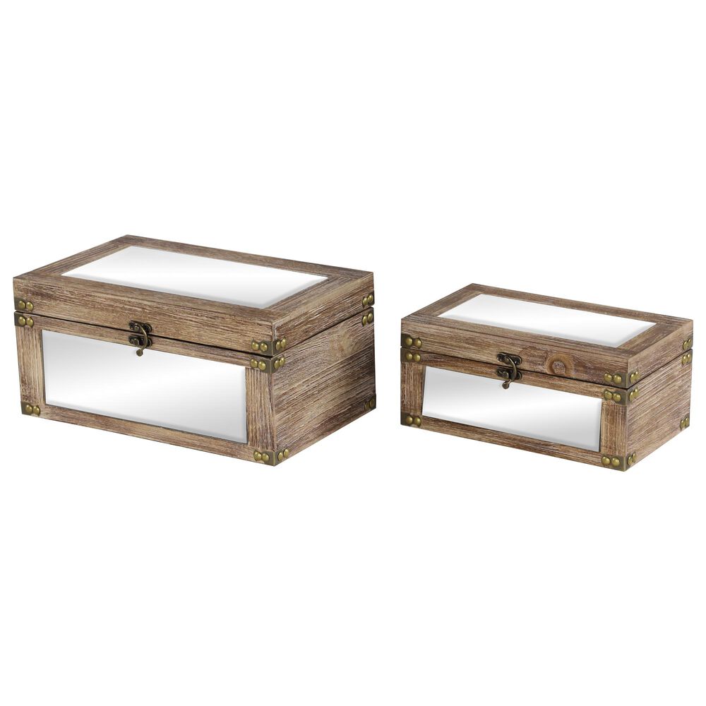 Maple and Jade Natural Wood Boxes in Brown (Set of 2), , large