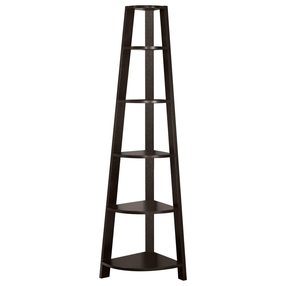 Monarch Specialties 72 in. Corner Accent Etagere in Cappuccino, , large