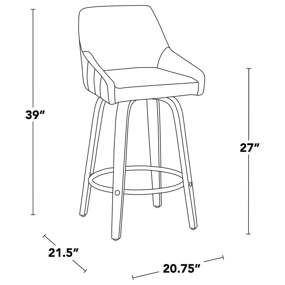 LumiSource Hannah Swivel Counter Stool with Brown Faux Leather Upholstery in Whitewashed and Black (Set of 2), , large
