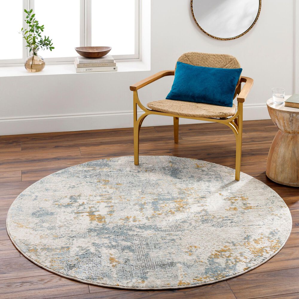 Surya Dresden Taupe, Off-White, Deep Teal, Dusty Sage, Ink Blue, Mustard and Light Gray 7'10" Round Area Rug, , large