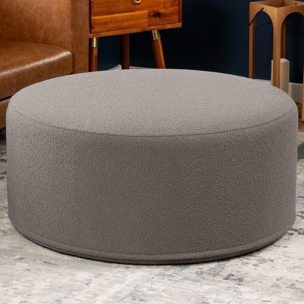 Jaxx Candler Boucle Fabric Ottoman in Dark Grey, , large