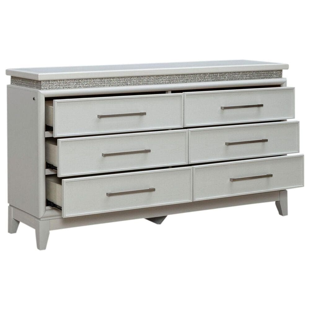 Belle Furnishings Reflections 6-Drawer Dresser Only in Pearl White and Rhinestone, , large