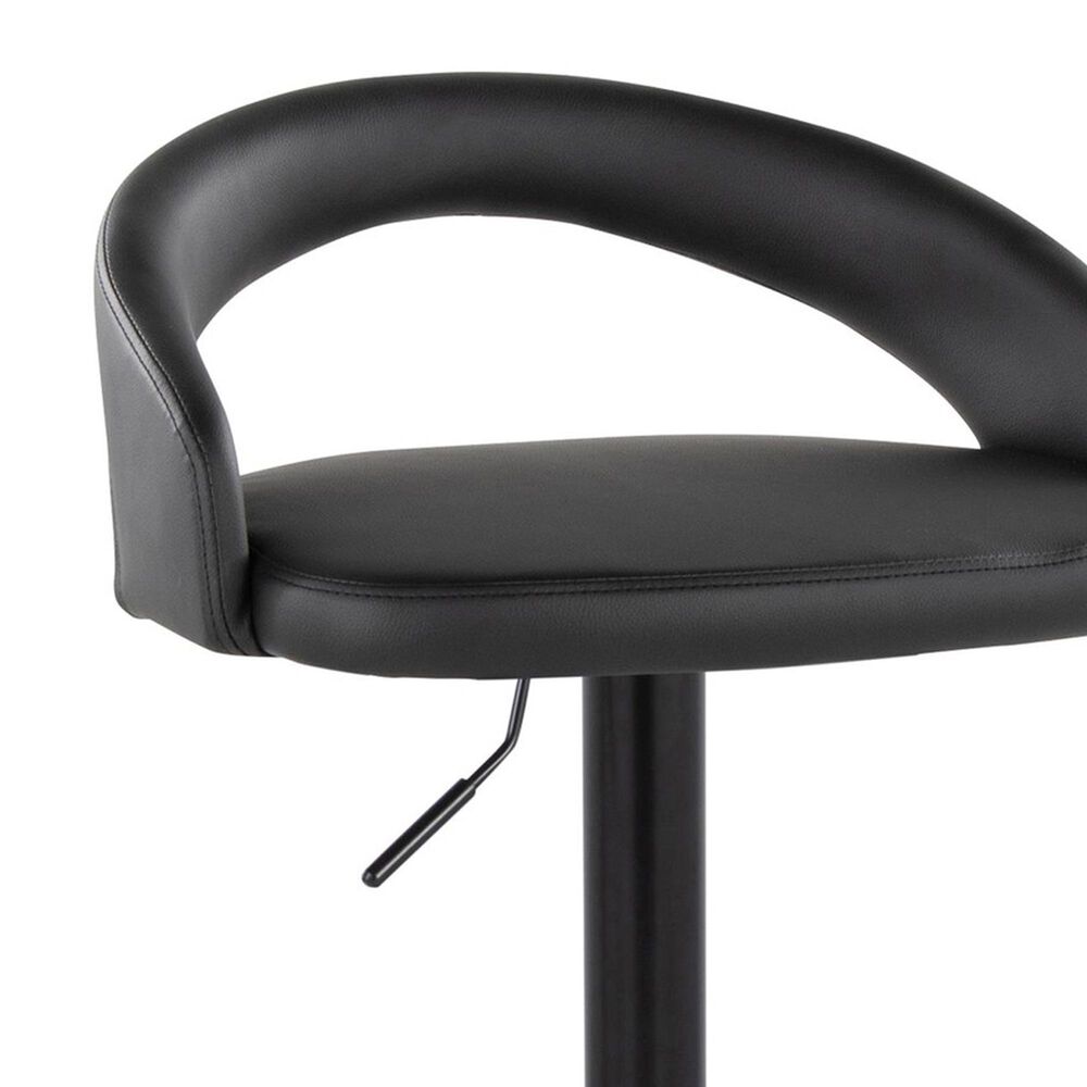 LumiSource Grotto Adjustable Bar Stool with Black Faux Leather Upholstery in Black (Set of 2), , large