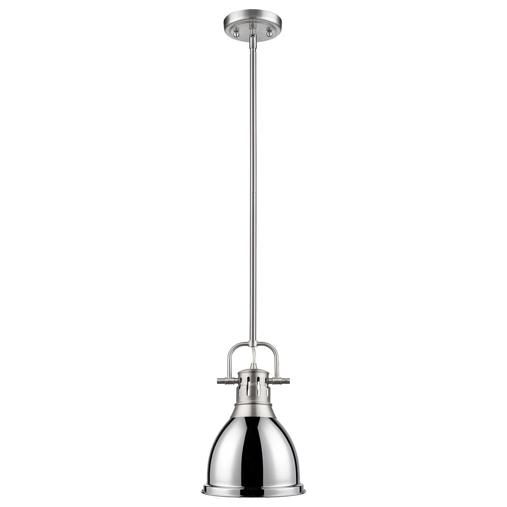 Golden Lighting Duncan 1-Light Small Pendant with Rod and Chrome Shade in Pewter, , large