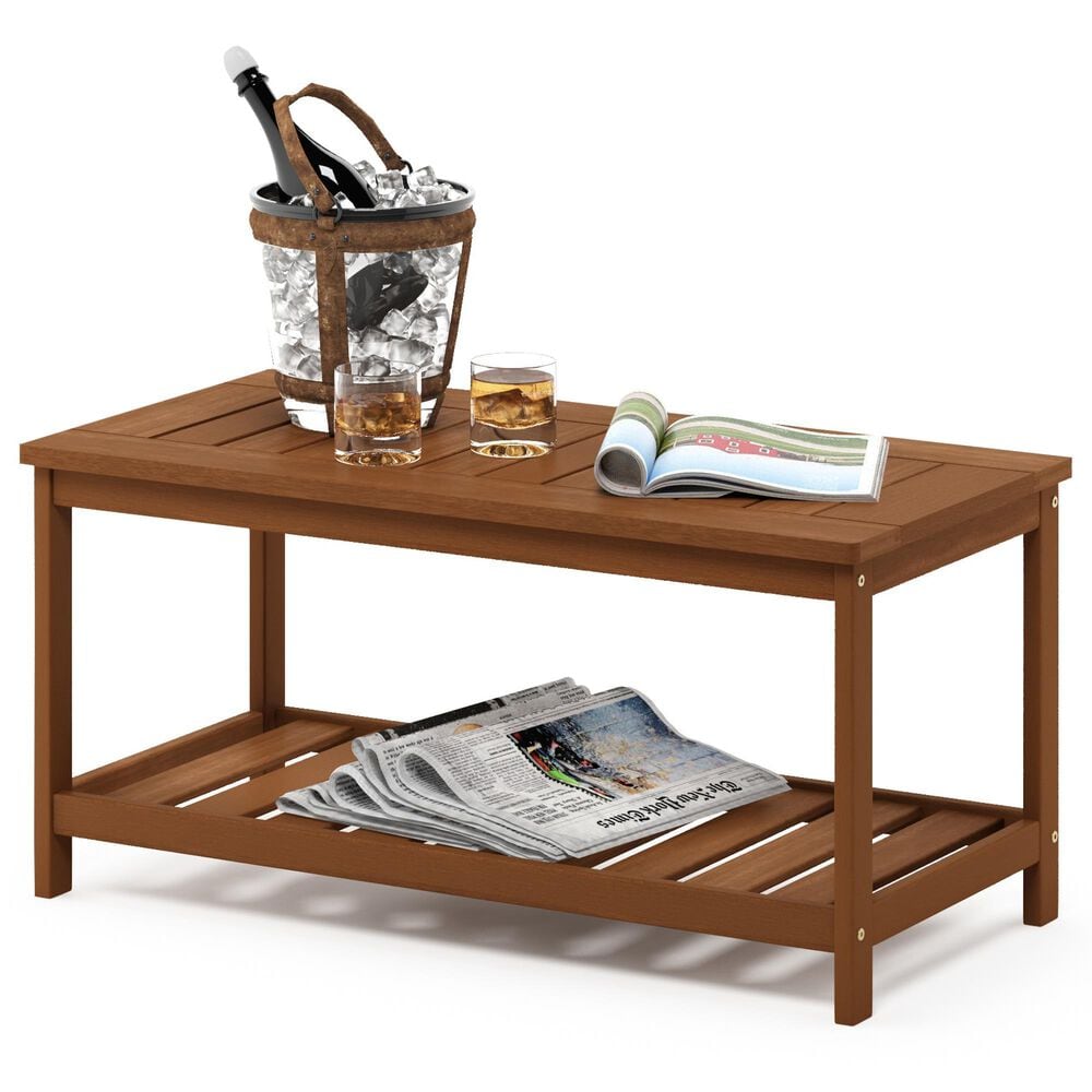 HOMLUX Patio Coffee Table with Shelf in Teak Oil, , large