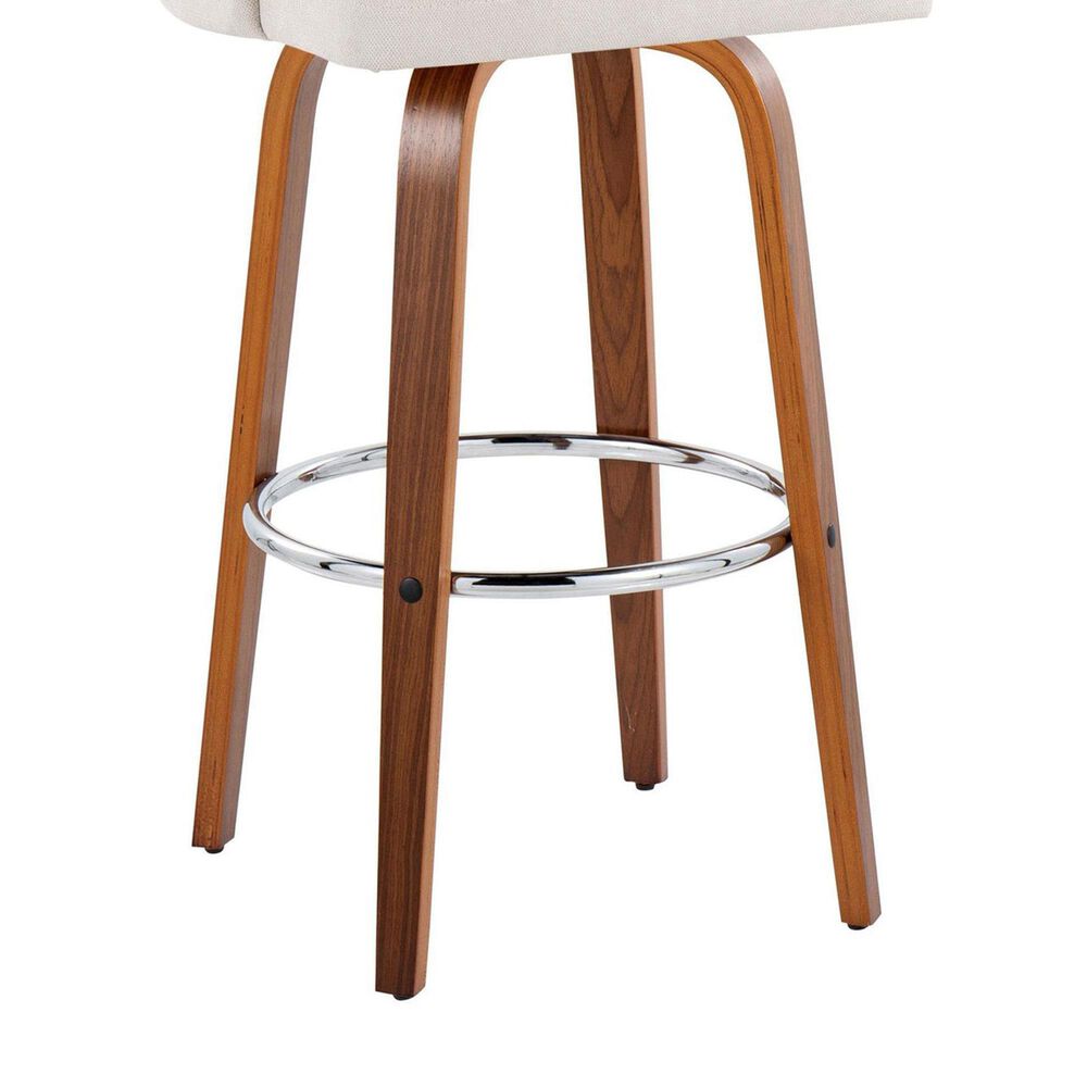 LumiSource Dahlia Swivel Bar Stool with Cream Fabric Upholstery in Walnut and Chrome (Set of 2), , large