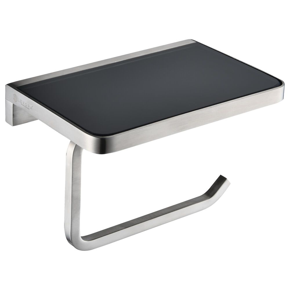 Lexora Home Bagno Bianca Post Toilet Paper Holder with Glass Shelf in Brushed Nickel and Black, , large