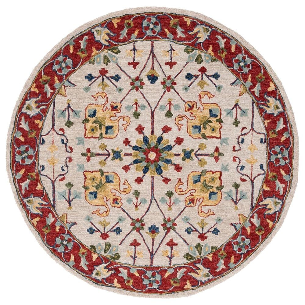 Safavieh Micro-Loop 5" Round Beige and Rust Area Rug, , large