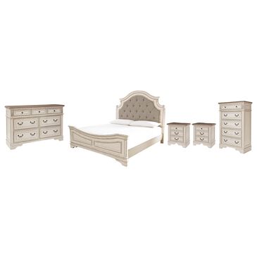 Signature Design by Ashley Realyn 5-Piece Queen Panel Bedroom Set in Chipped White, , large