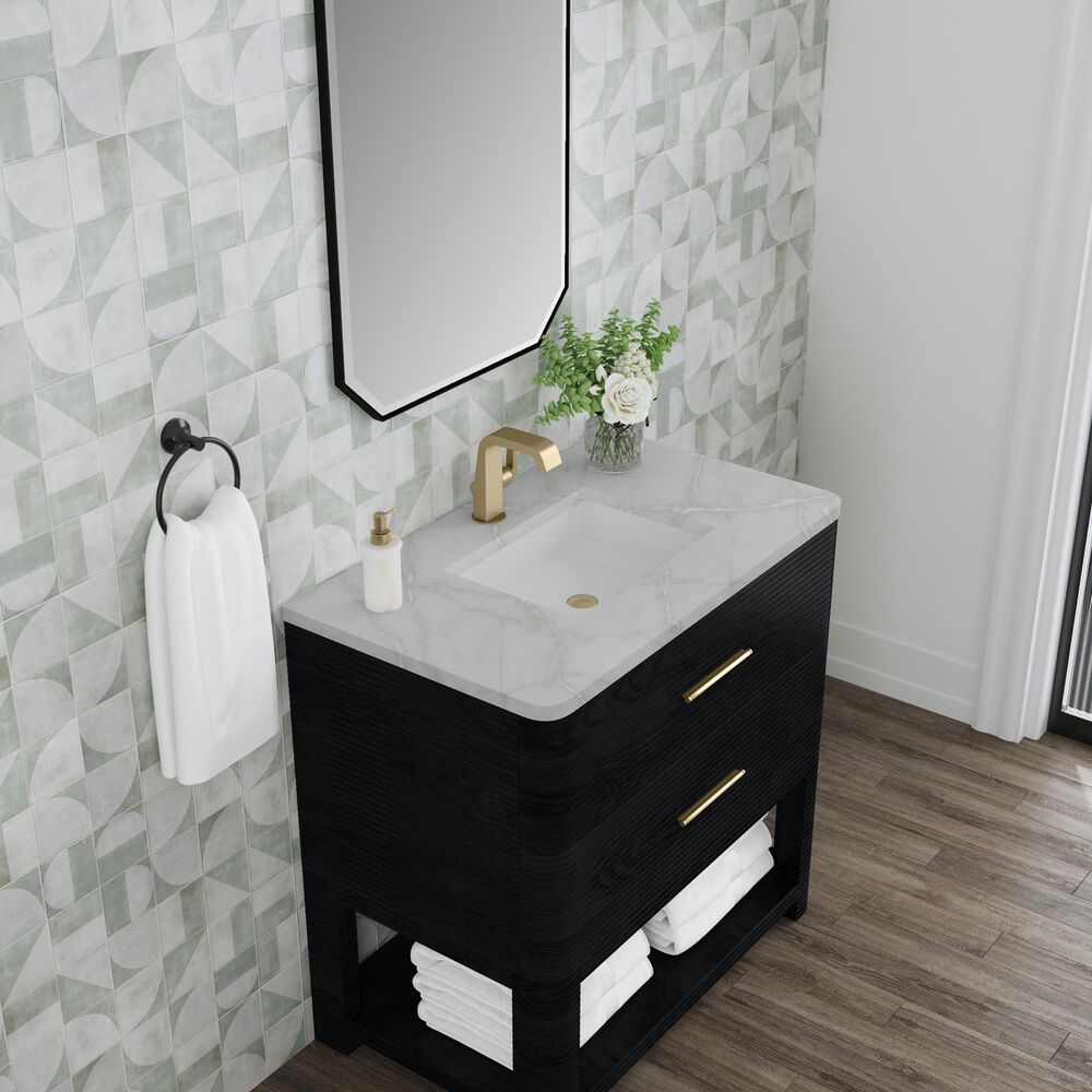 James Martin Vanities Lucian 36&quot; Single Vanity in Carbon Oak with 3 cm Victorian Silver Quartz Top, , large
