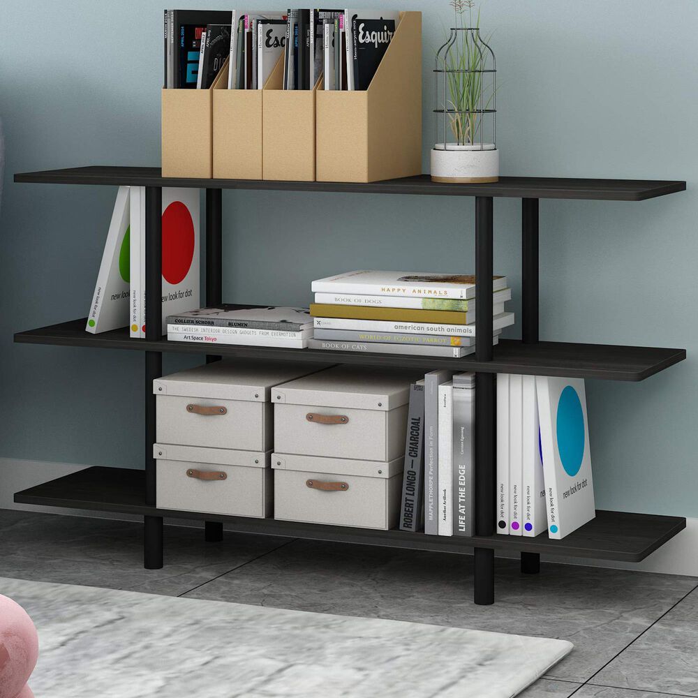 HOMLUX Turn-N-Tube 3-Tier Wide Display Shelf in Espresso and Black, , large