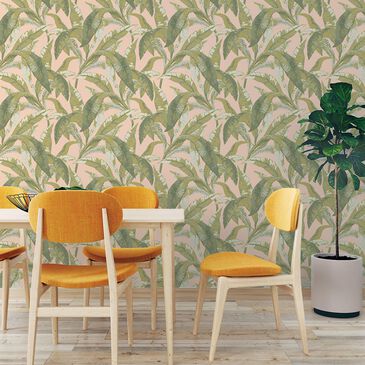 Tempaper Banana Leaf 198" x 20.5" Peel and Stick Wallpaper in Pink and Green, , large