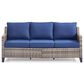 Hearth and Haven Outdoor Sofa with Cushions and Gray Wicker in Blue, , large