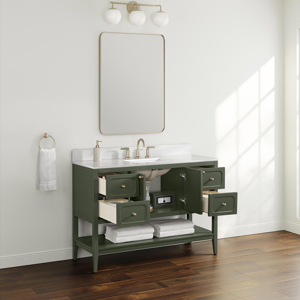 37B Ravello 48" Single Bathroom Vanity Cabinet in Deep Olive Green with Marble Top and Backsplash, , large