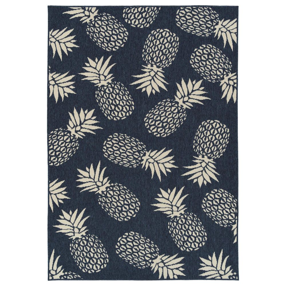 Kaleen Rugs Amalie Pineapple 2"2" x 8" Blue and Ivory Indoor/Outdoor Runner, , large