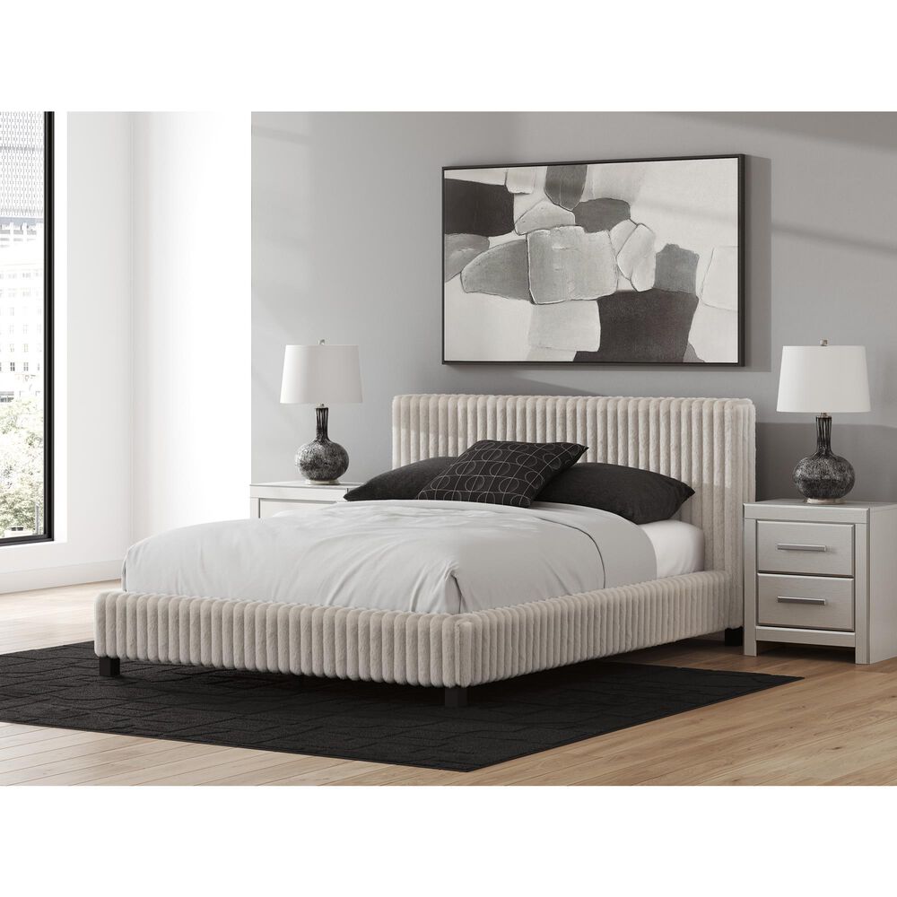 Ashley Zuraleus Queen Upholstered Platform Bed with Two Nightstands in Matte White, , large
