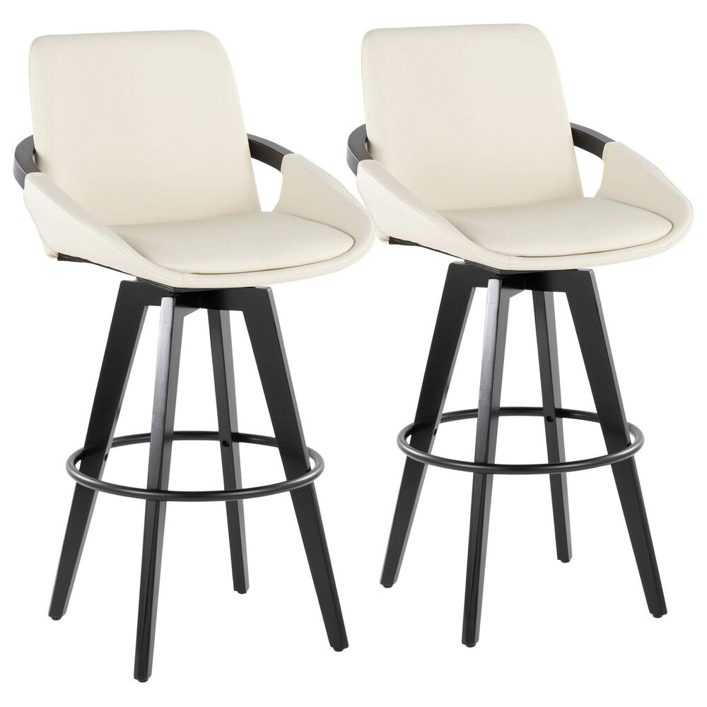 LumiSource Cosmo 30" Swivel Barstool with Cream Upholstery in Black (Set of 2), , large