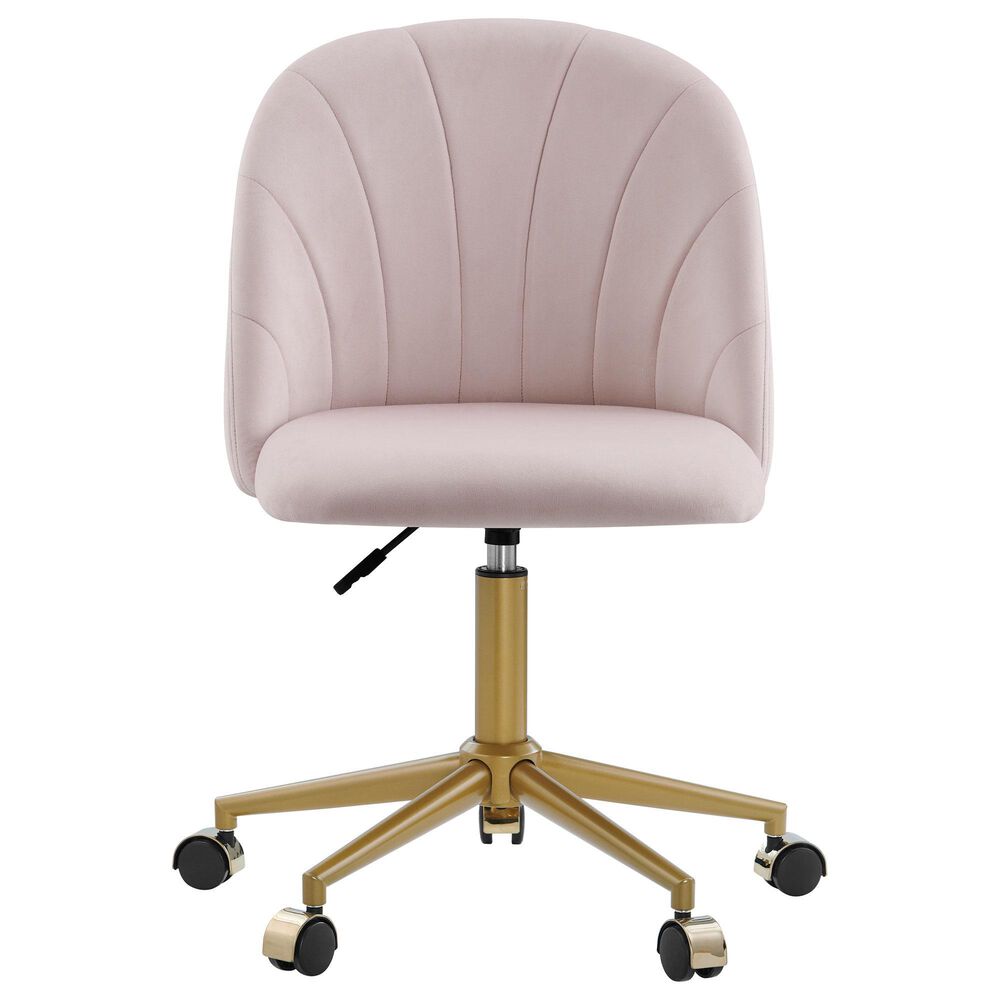 Linon Home Decor Adalynn Swivel Desk Chair with Blush Pink Cushion in Gold, , large