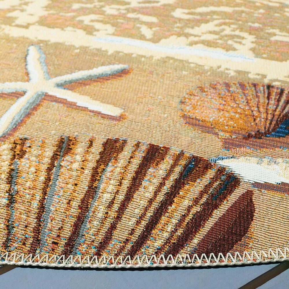 Safavieh Barbados Tropical Beach Seashell 6&#39;6&quot; Round Gold and Blue Indoor/Outdoor Area Rug, , large