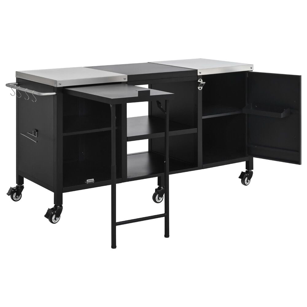 HOMLUX 72.4" Outdoor Kitchen Island with Large Fold-out Prep Table and Adjustable Shelves for Big Green Egg in Black, , large