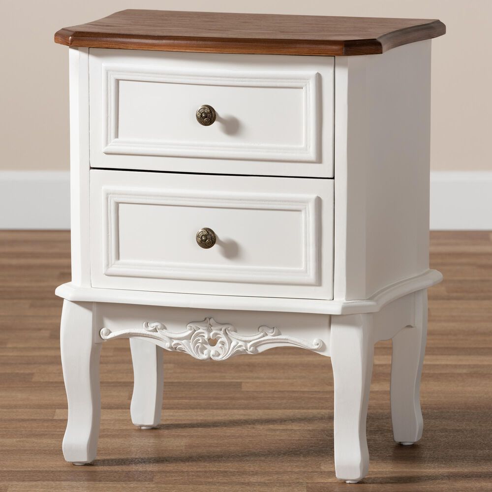 Baxton Studio Darlene 2-Drawer End Table in White and Cherry Brown, , large