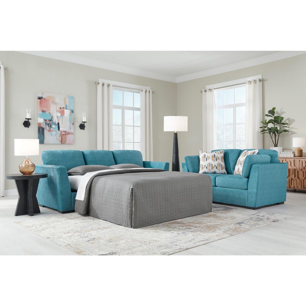 Ashley Keerwick Stationary Queen Sofa Sleeper in Teal, , large