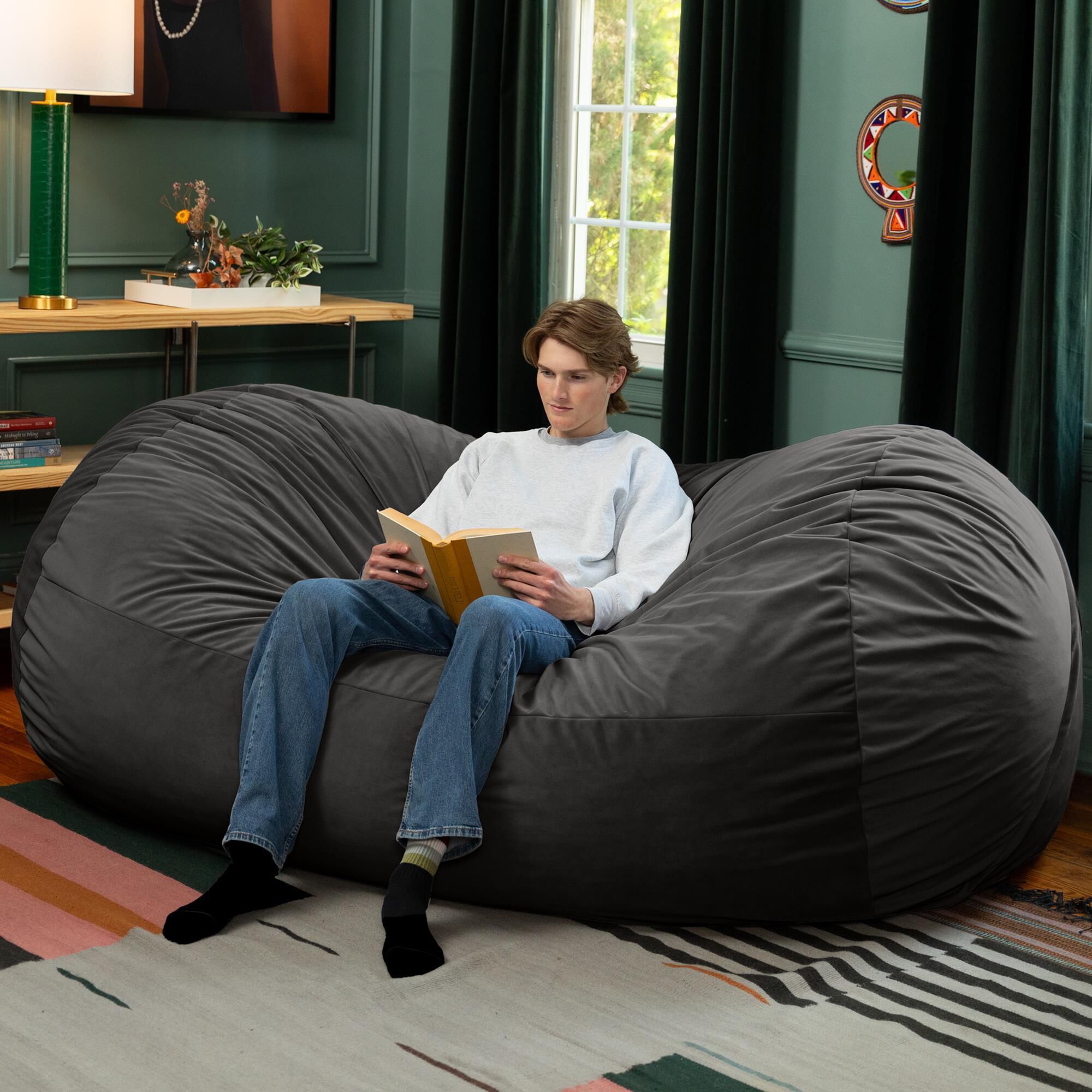 Leather Green Lounger Jaxx 6' Cocoon Bean Bag, Camel