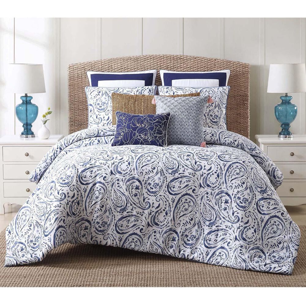 Pem America Indienne 3-Piece King Paisley Comforter Set in Navy and White, , large