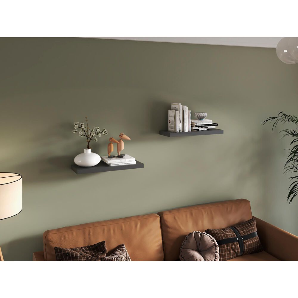 Hearth and Haven Ecco32" Floating Wall Shelf with Space-Saving Design in Gray (Set of 2), , large