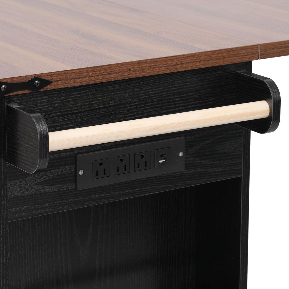 HOMLUX 53" Farmhouse Kitchen Island with Two Tempered Glass Cabinet Doors in Black, , large