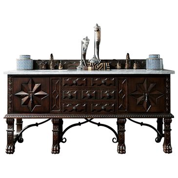 James Martin Balmoral 72" Double Bathroom Vanity in Antique Walnut with 3 cm Carrara White Marble Top and Rectangular Sinks, , large