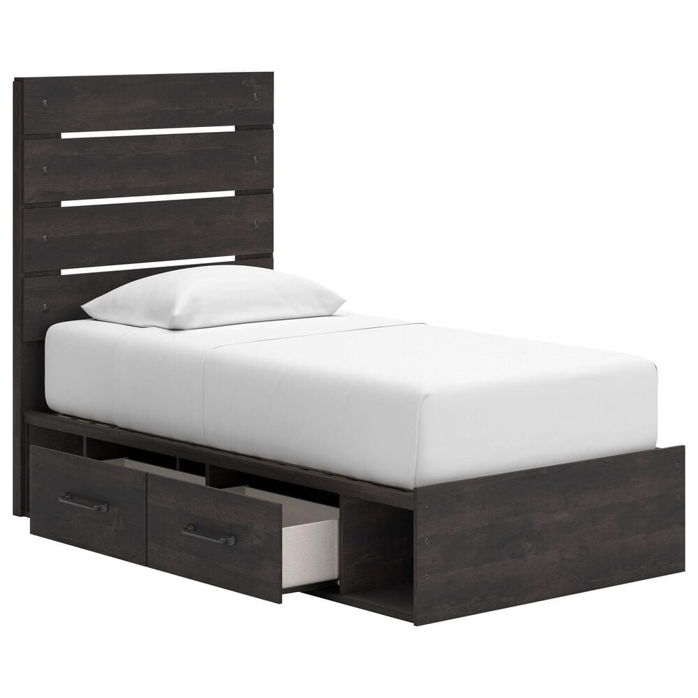 Ashley Hollivern Twin Panel Bed with Storage in Dark Gray, , large