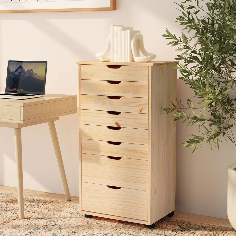 Linon Home Decor Cary 8-Drawer Rolling Cart in Natural, , large