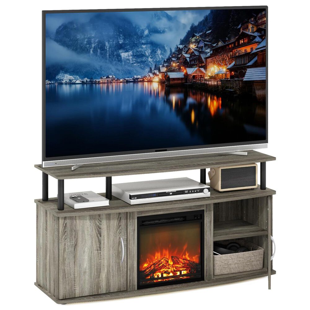 HOMLUX 47" TV Stand with Electric Fireplace and 2 Doors in French Oak Grey and Black, , large