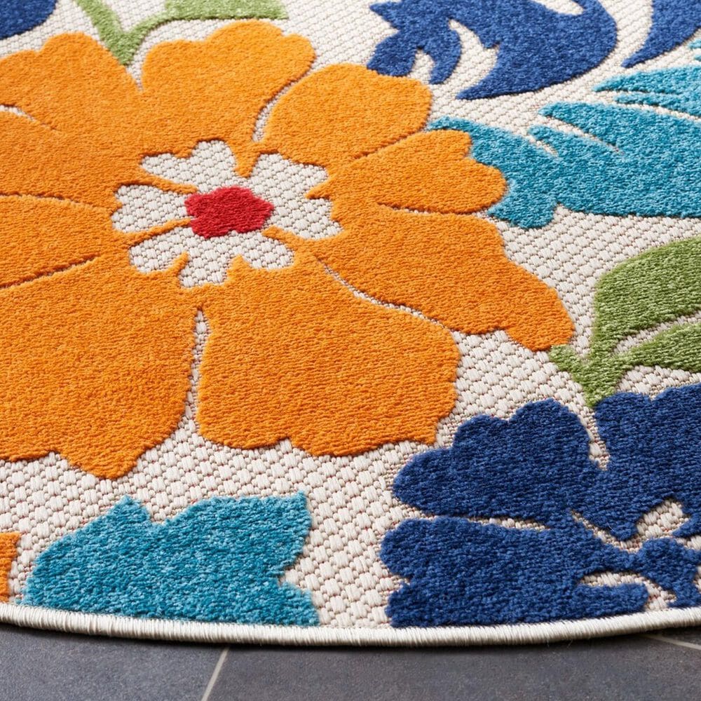 Safavieh Cabana CBN308A 6&#39;7&quot; Round Ivory and Orange Indoor/Outdoor Area Performance Rug, , large