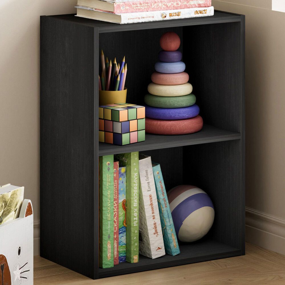 HOMLUX 2-Tier Cube Compact Storage Shelf Organizer Bookcase in Blackwood, , large