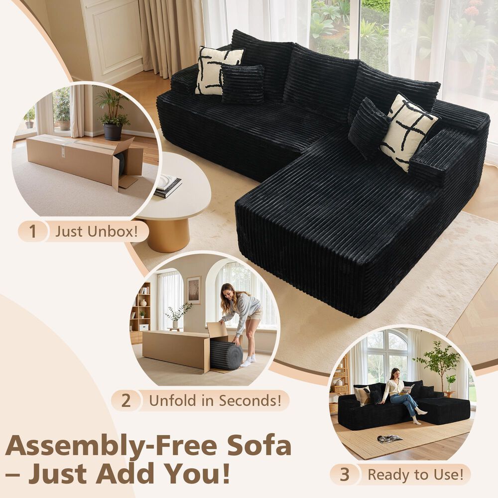 HOMLUX 2-Piece L-Shaped Sectional with Right Facing Chaise in Black, , large